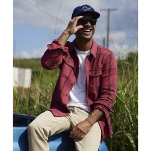 Outerknown Blanket Shirt Men SZ M Dusty Red Cusco Plaid LS Organic Cotton Outdoo